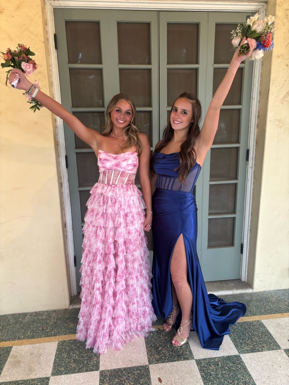 Strapless Pink Ruffled Prom Dress - Picture 2 of 2